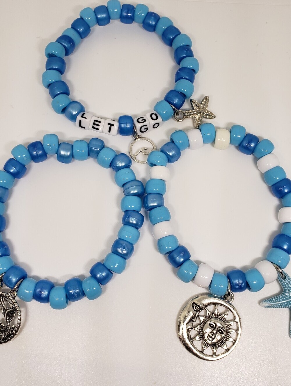 Handmade Blue Beach Let Go Stackable Kandi Bracelets - Picture 6 of 6